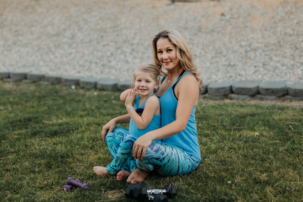 Mom and Daughter matching outfits in blue